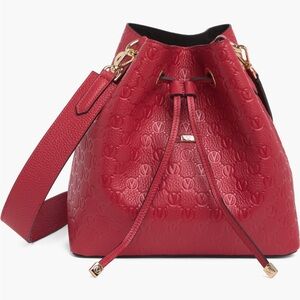 VALENTINO KARL DOLLAR MONOGRAM SHOULDER BAG IN TANGO RED. New Without Tag.